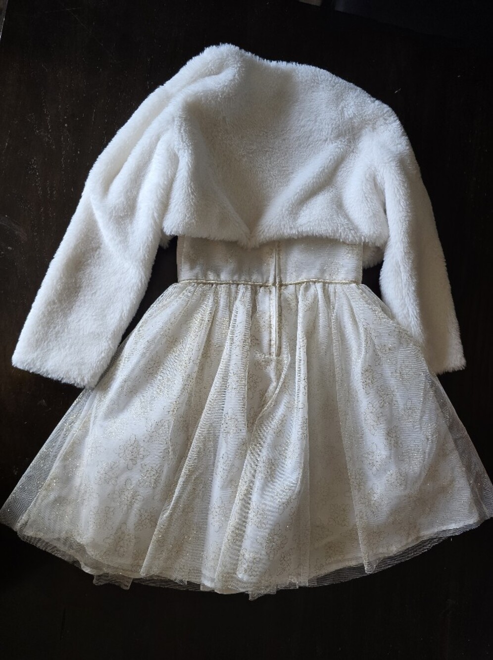 Rare Editions White Dress Skirt with Gold Glitter Floral